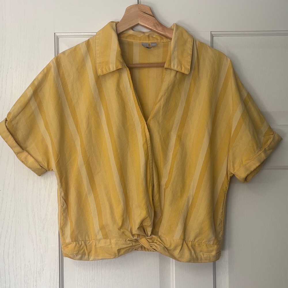Rebel Printed Knot Front Linen Blend Top